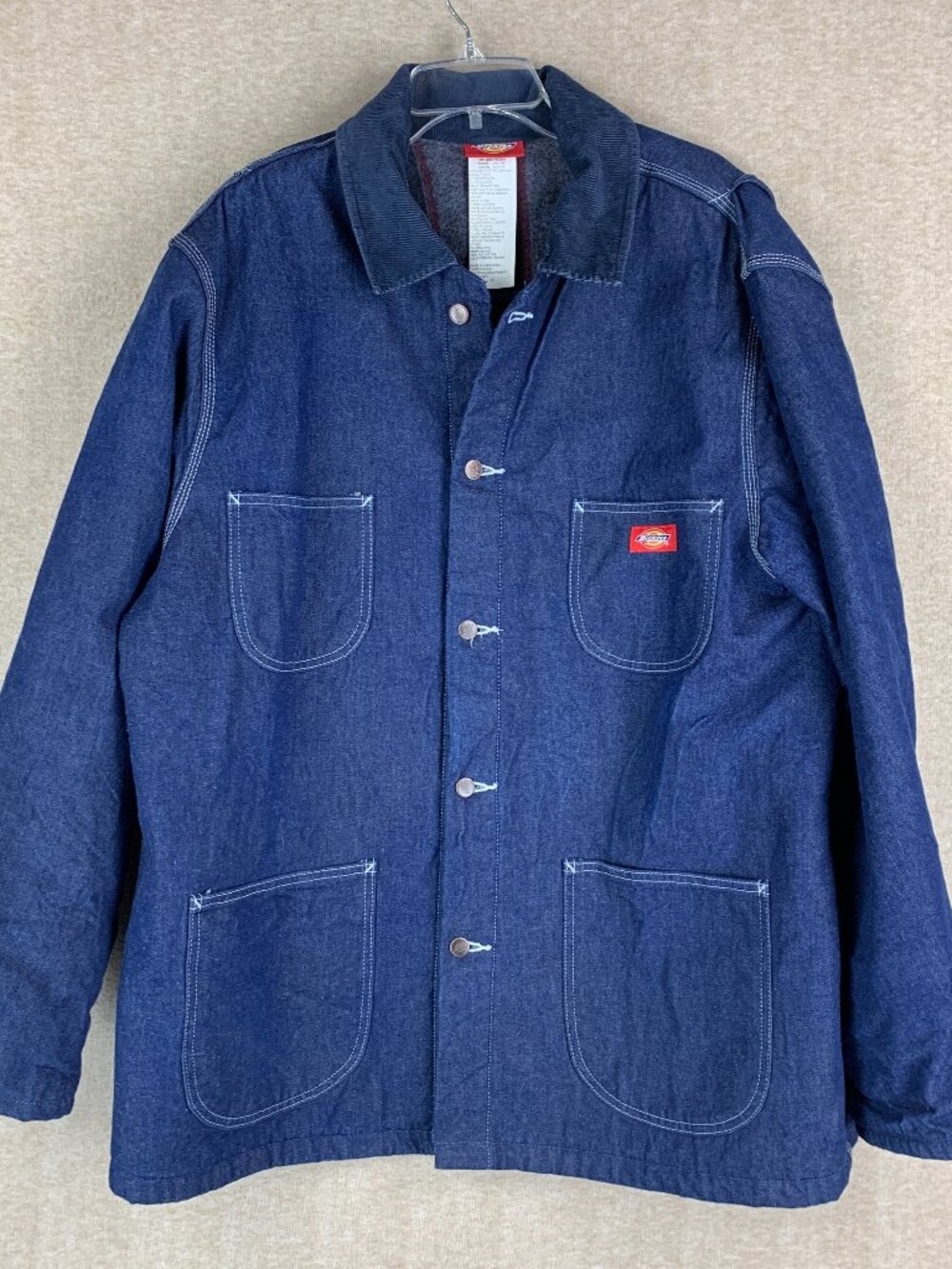 Vintage 90’s Dickies Denim Jacket Mens XL Blue Chore Coat Blanket Lined Ba